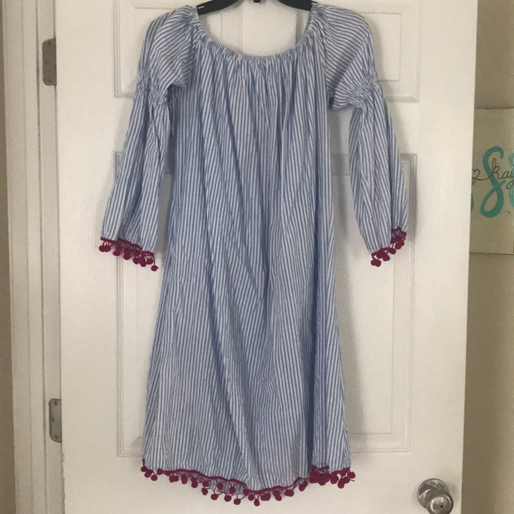 Off the shoulder seersucker dress